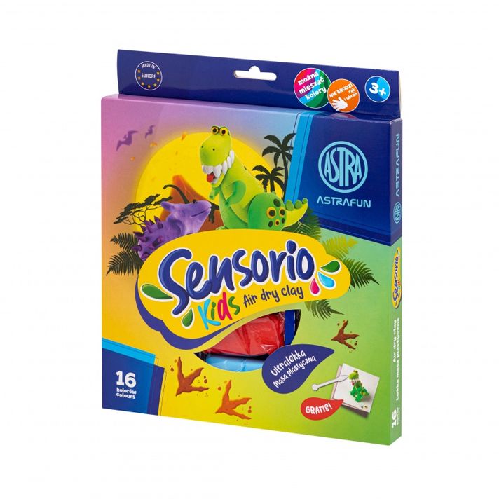 ASTRA - Modellező gyurma ( Air dry clay ) Sensorio Kids Dinosaurus, 16 szín , 336123024