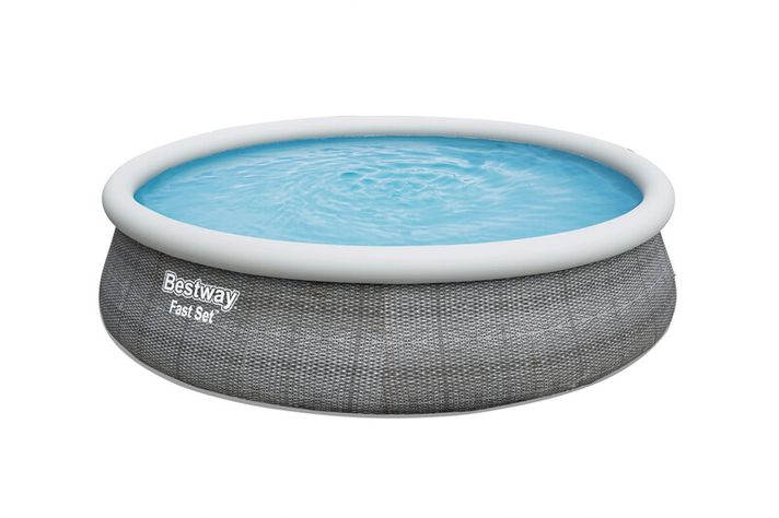 BESTWAY - Fast Set felfújható kerek medence, kartuszos szűrés, lépcsőkkel, takaróval, átmérő 4,57m, magasság 1,07m