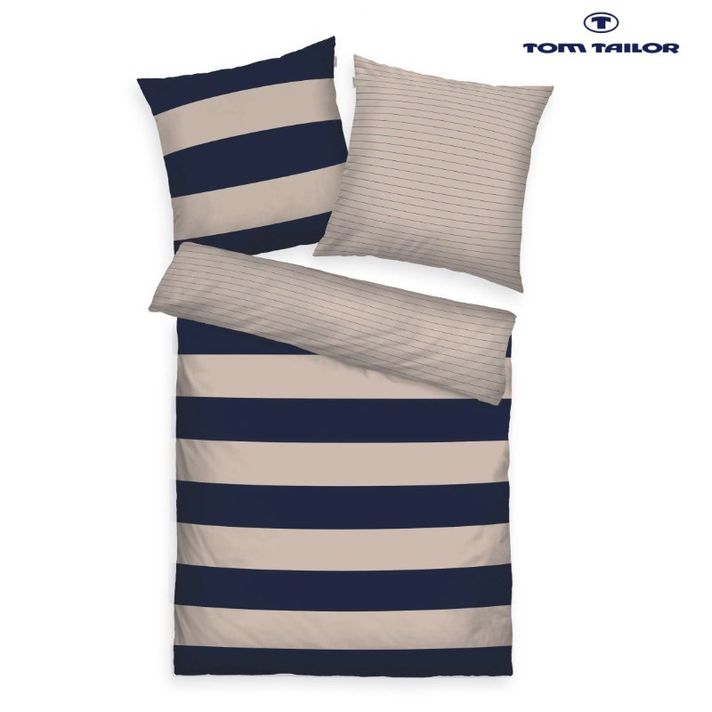 HERDING - TOM TAILOR ágynemű Bold Stripes 70x90cm / 140x200cm Dark Navy/ Sunny Sand