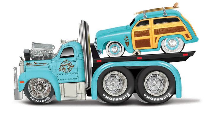 MAISTO - Muscle Transports, 1953 MACK B-61 platós, 1950 Ford Woody, 1:64