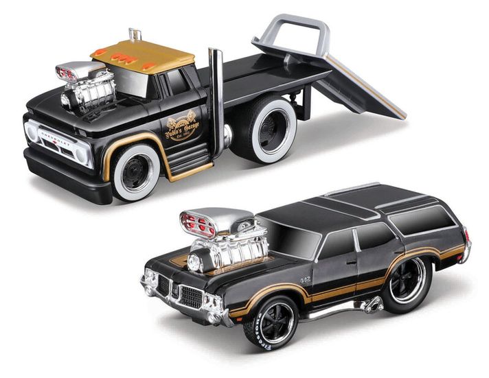 MAISTO - Muscle Transports, 1966 Chevrolet C60 platós, 1970 Oldsmobile Vista Cruiser, 1:64