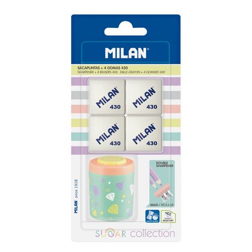 MILAN - Ceruzahegyező dupla konténerrel Collectuib Pastel + 4 gumi 430 - blister