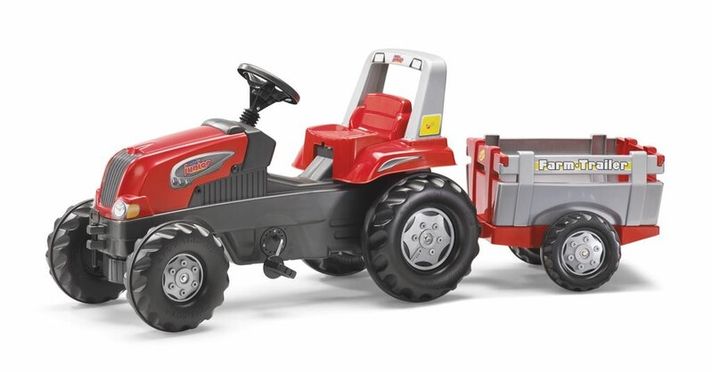 ROLLYTOYS - Pedálos traktor Rolly Junior RT utánfutóval, piros-szürke