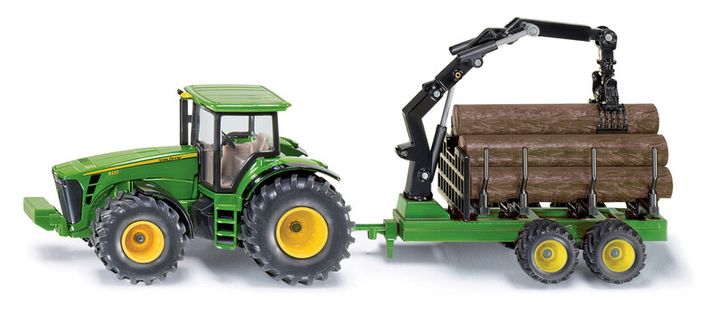 SIKU - Farmer - John Deere traktor erdészeti pótkocsival, 1:50