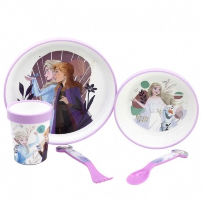 STOR - Gyerek étkezési készlet Disney Frozen (5 db) - tányér, tál, csésze és evőeszközök, 74285