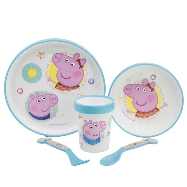 STOR - Gyermek műanyag edények Peppa Pig (tányér, tál, csésze, evőeszköz), 41205