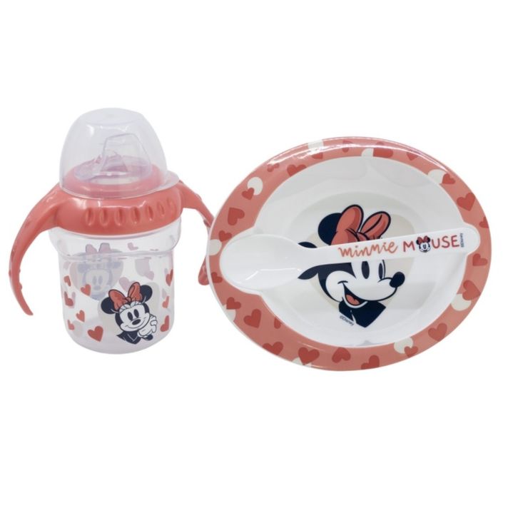 STOR - Étkezőgarnitúrák Minnie Mouse - 3 db-os SET (250ml bögre, tányér és kanál), 10707