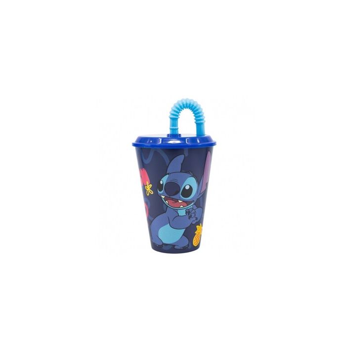 STOR - Műanyag pohár fedéllel és szívószállal Lilo & Stitch, 430ml, 75030