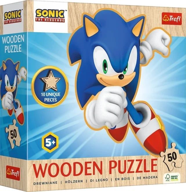 TREFL - Fa wooden outline puzzle Sonic: Vidám Sonic 50 darabos