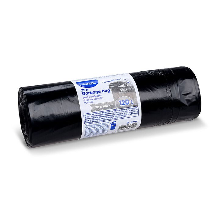 WIMEX - Hulladékgyűjtő zsák (LDPE) behúzható fekete 70 x 100 cm 120L [25 db]