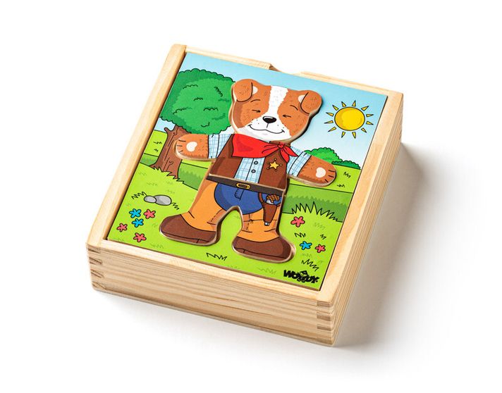 WOODY - Puzzle szekrény Kutya, 18 részes